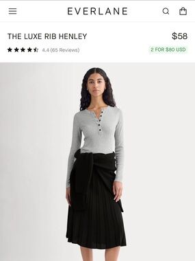 Everlane Luxe Rib Henley Long Sleeve - Light Gray